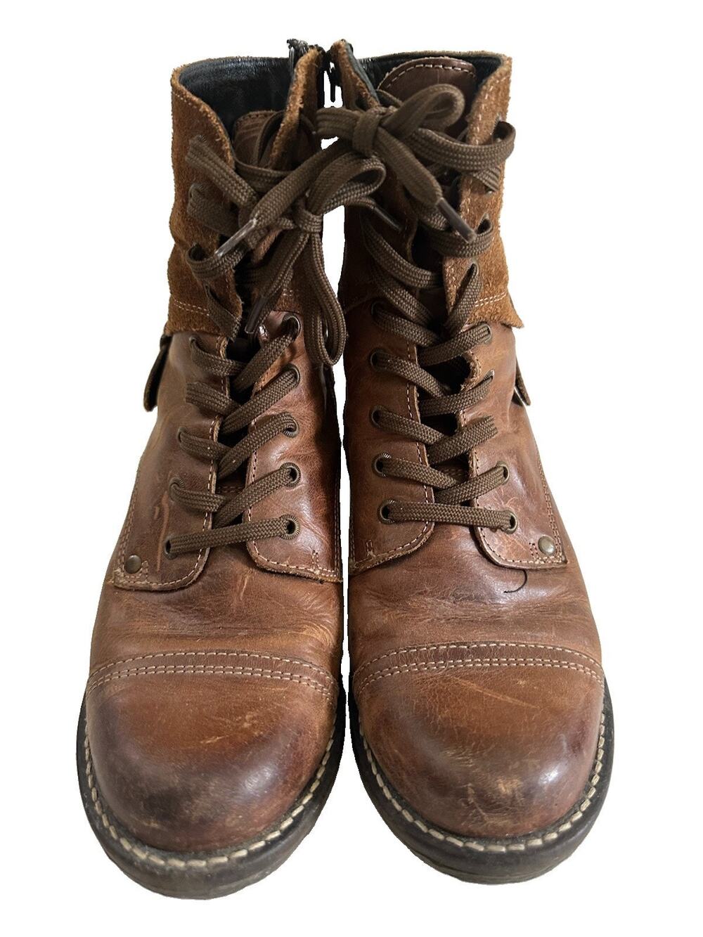 Taos Womens Crave Brown Leather Boots 38 US 7 -7.5 Heel Lace Up Zipper Closure